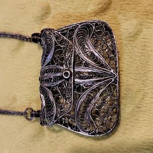 Handmade Filigree Mini Purse Necklace, Vintage